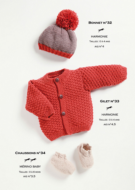 CB21 Bonnet-Cardigan-Booties N°32-33-34