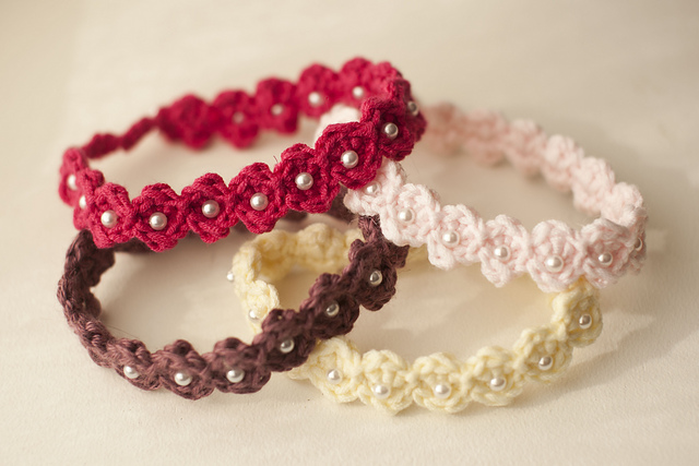Crocheted Adjustable Beaded Headband