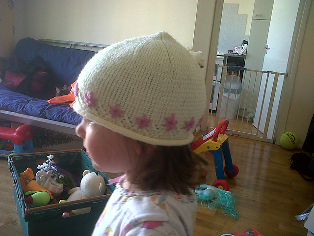 Beanie Hat with Lace and Embroidery