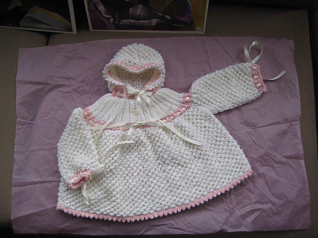 Design D - Matinee Coat, Hooded Coat, Bonnet, Bootees and Mittens