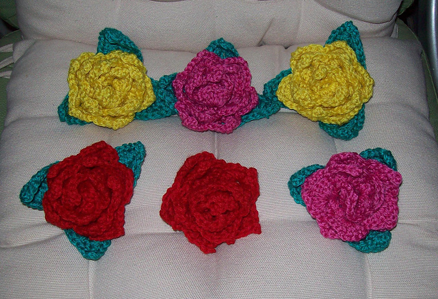 Crochet Rose Spike Petals and One Piece Triple Leaf 