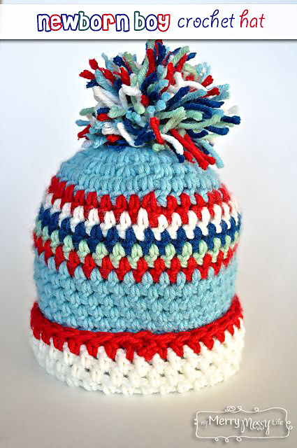 Baby Boy Hat with Cuff and Pom-Pom