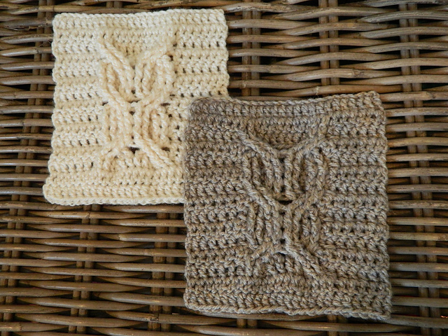 Owl cable square washcloth