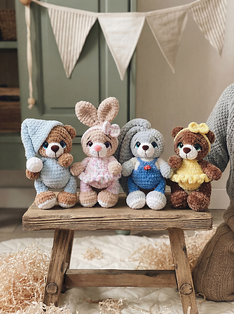 Bear and bunny in pajamas