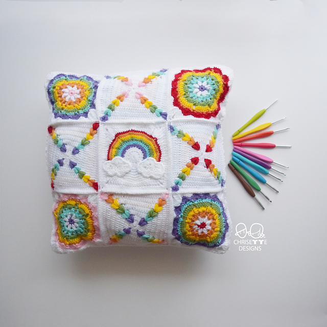 Rainbow Granny Square Pillow