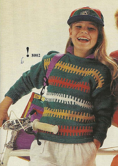 8002 Pull-over enfant vert, rouqe, jaune, blanc