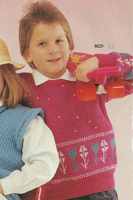 8029 - Pull-over enfant fuschia/turquoise/blanc