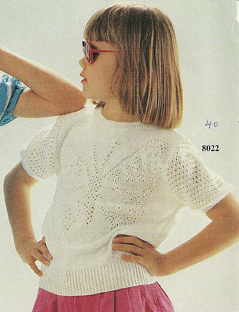 8022 Pull-over enfant , blanc , en dessin ajouré