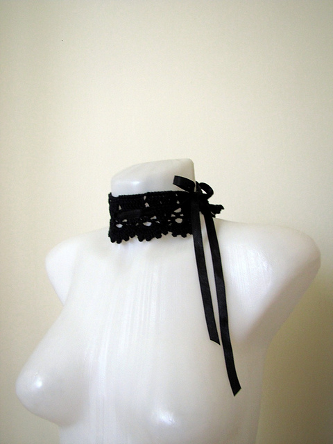 Black Lace Choker with Ribbon