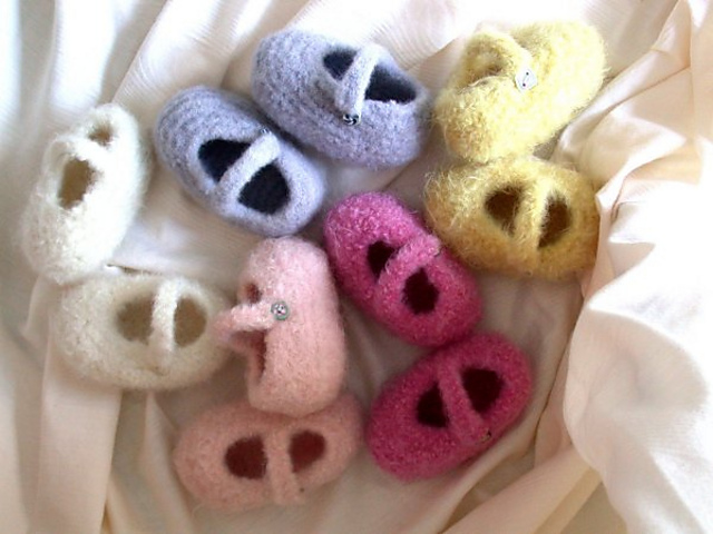 Mary Janes Felted Baby Bootie
