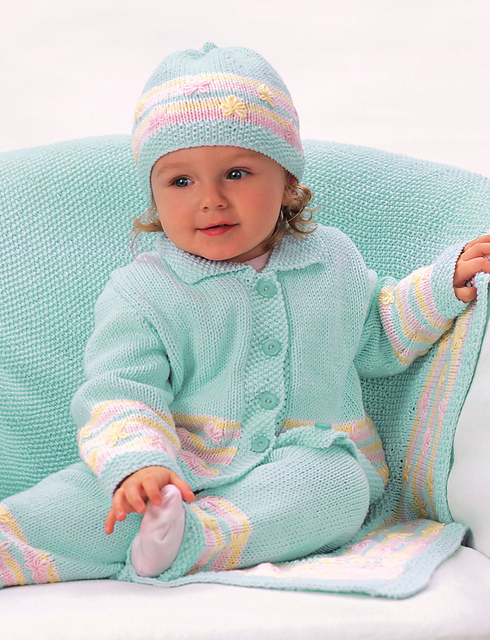 Daisies and Stripes Set: Cardigan and Cap