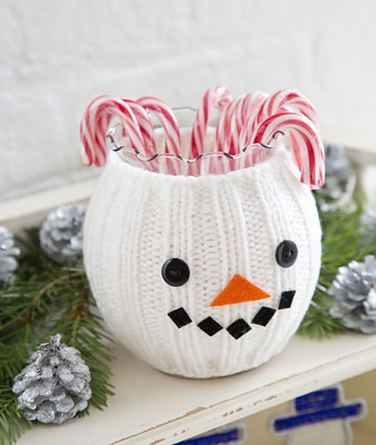 Snowman Jar Cozy (Knit)