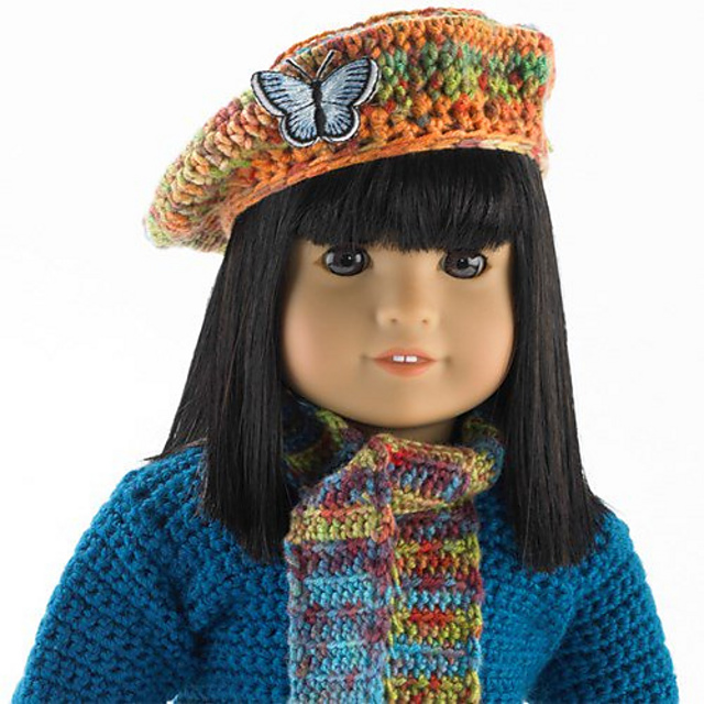 Doll Clothes #3551 Crochet Scarf & Beret