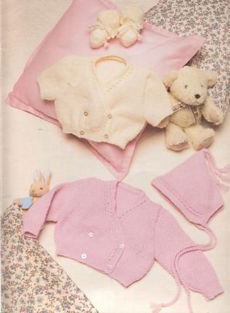 7. Baby’s Cardigan (Long or Short), Hat & Bootees