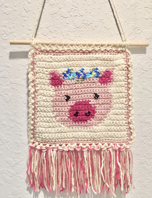 Pig Wall Hanging Tapestry Crochet
