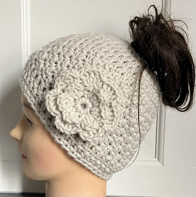Messy Bun Beanie with Flower