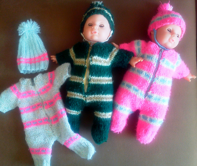 One-Piece Doll's Suit with Hat and mitten