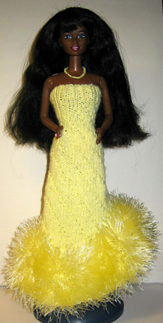 #0356 Yellow Dress with Sloping Fur Trim