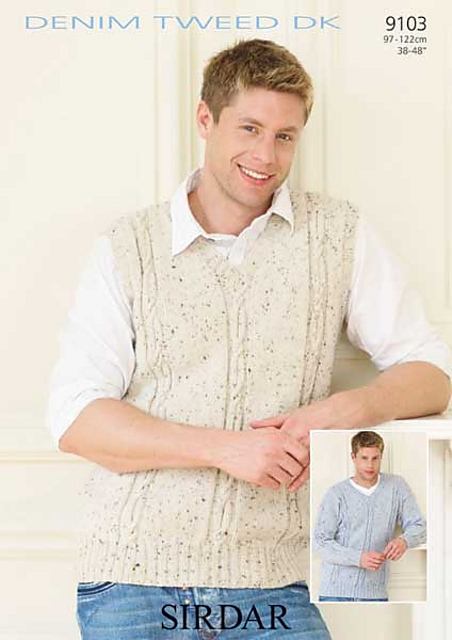 Cabled V-neck Pullover and Slipover Vest
