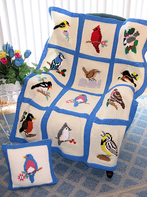 Knitted Songbird Afghan & Pillow