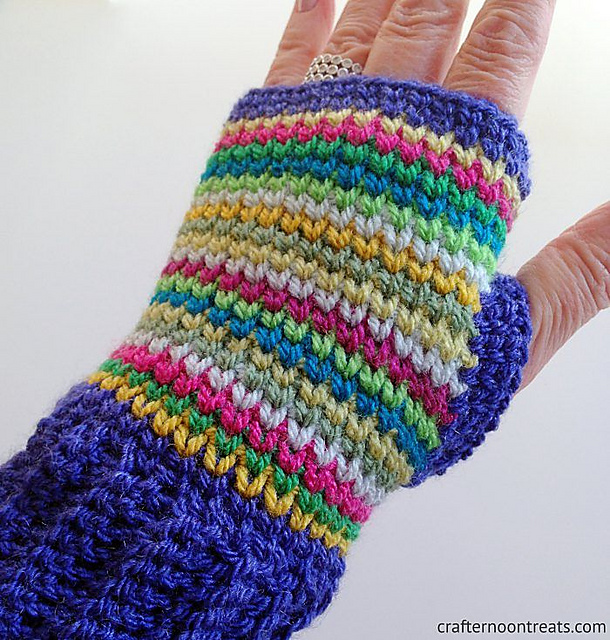 Faux Knit Rainbow Mittens