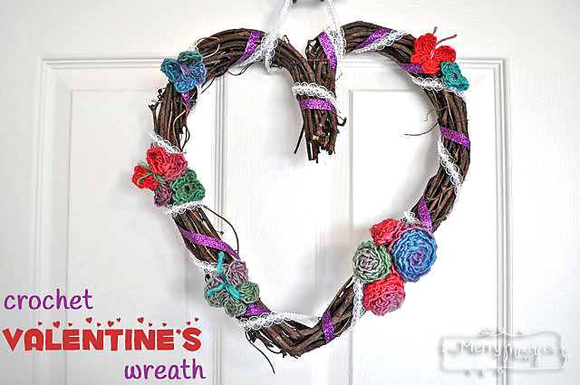 Crochet and Ribbon Valentine’s Wreath
