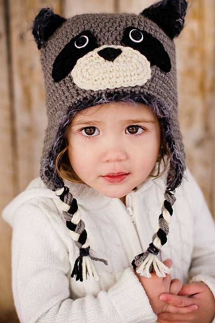 Raccoon Crochet Earflap Hat