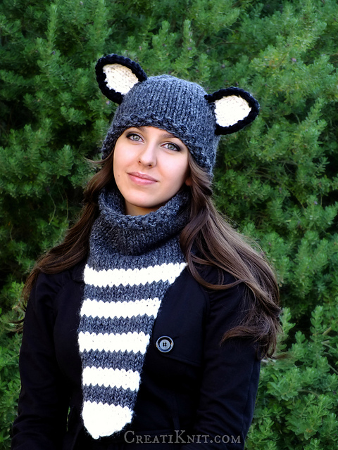 Adult Raccoon Hat & Cowl Set