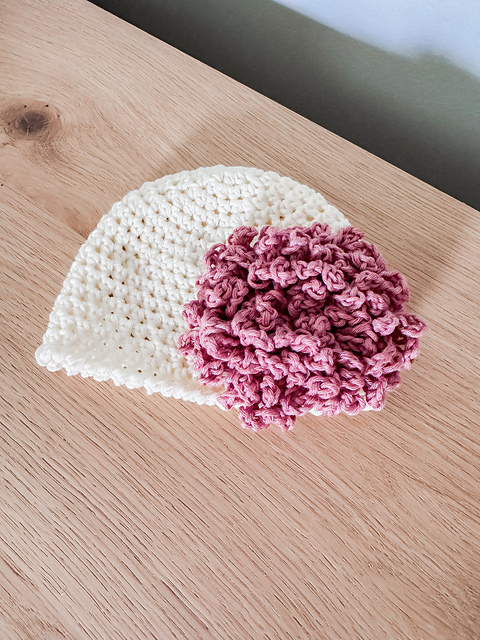 Pom Pom Flower NICU Crochet Beanie