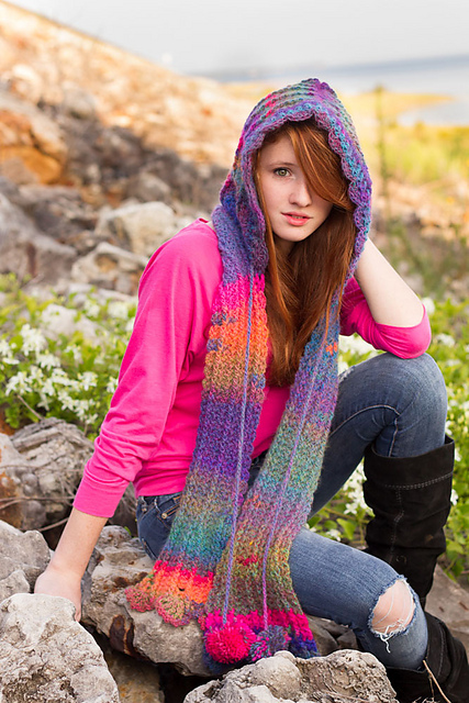 Whisper Hoodie Scarf With Pom Poms