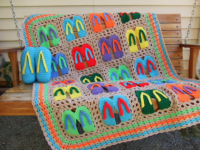 CV073 Flip Flop Mania Afghan and Pillow