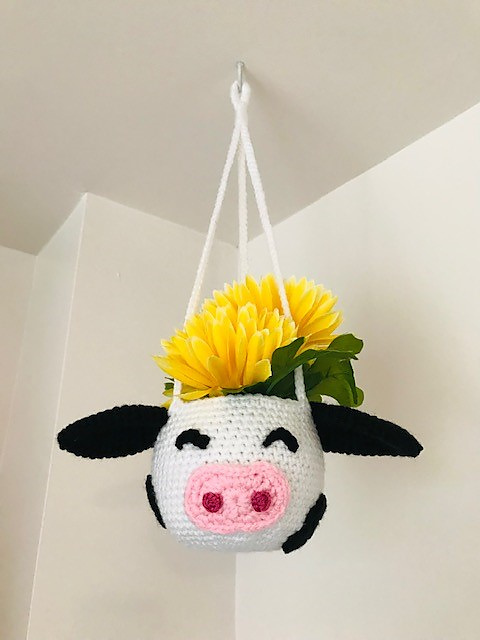 Clover the Cow Amigurumi Plant Hanger