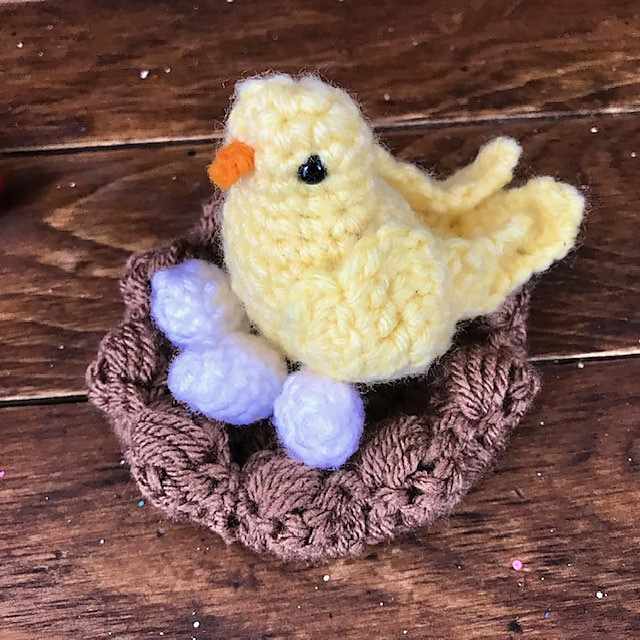 Crochet Bird, Baby, Nest, Eggs and Worms