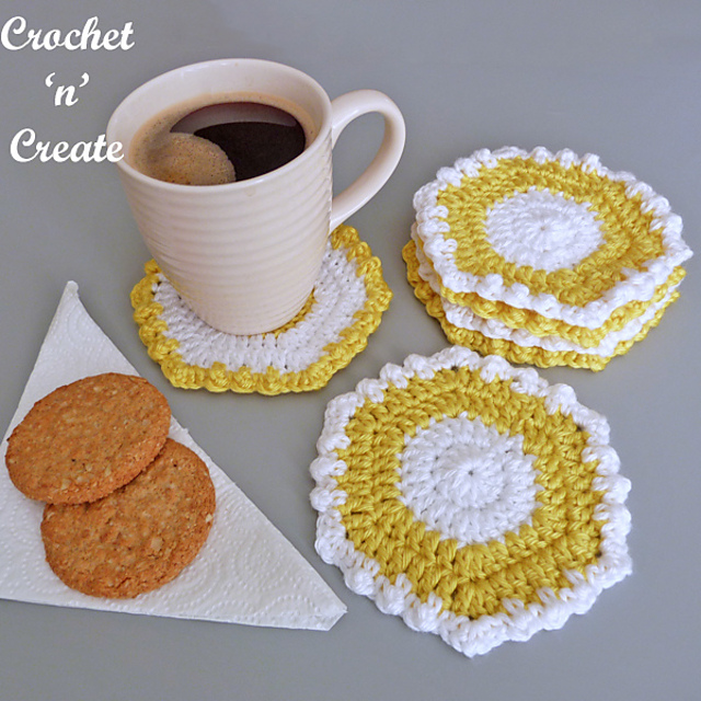 Ravelry Sunshine Hexagon Coaster pattern by Crochet 'n' Create