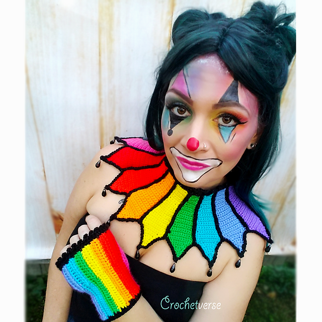 Rainbow Clown Collar & Fingerless Gloves