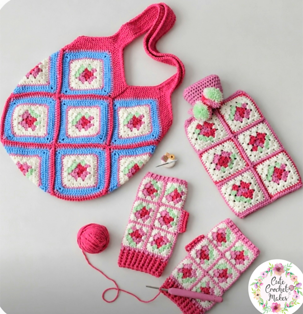 Rose Mitts, Cowl & Hot water bottle cover