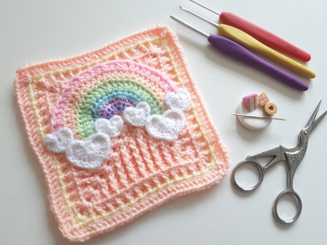 Rainbow Hearts Cloud Square