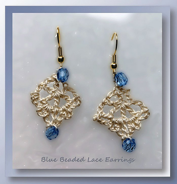 Blue Beaded Lace Earrings