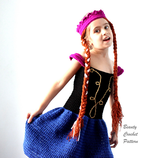 Anna Frozen Dress and Crown Wig Set