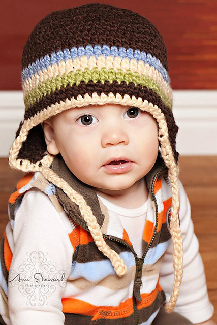 "Stripes for everybody" earflap hat.
