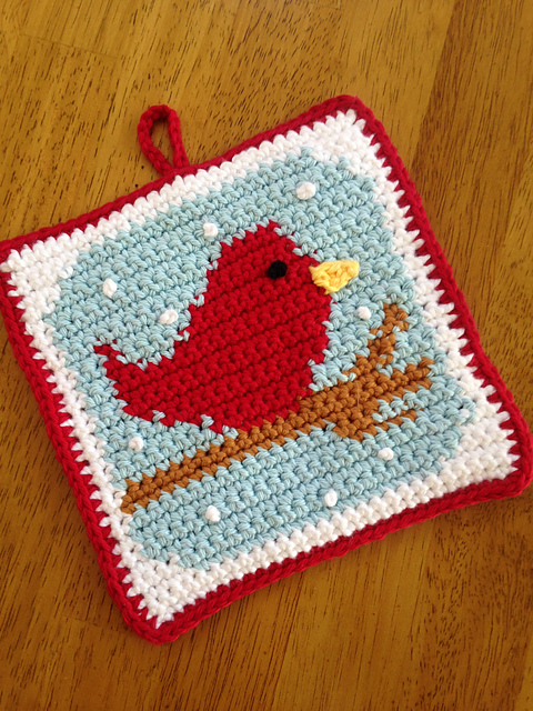 Red Bird in the Snow Potholder