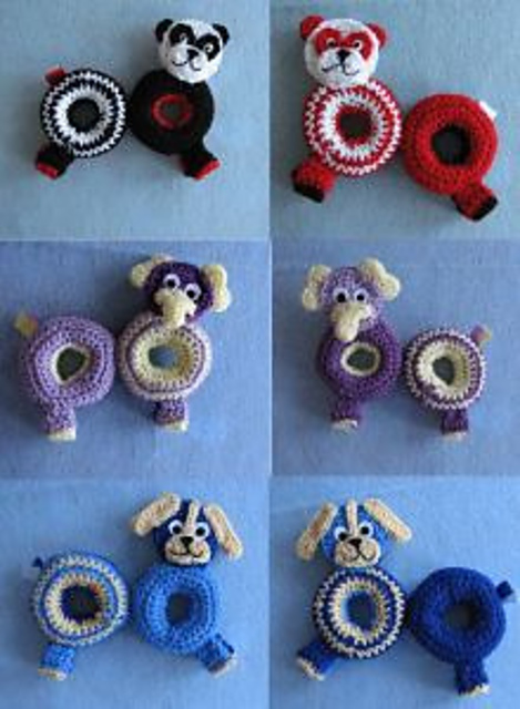 Panda, Elephant & Puppy 2 side double Rattles