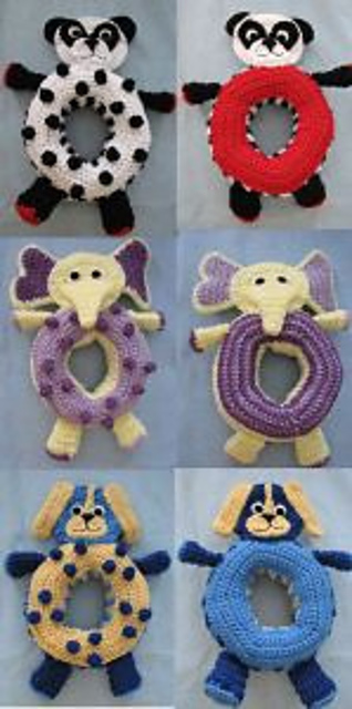 Panda, Elephant & Puppy Large 2 Side Rattle Toy