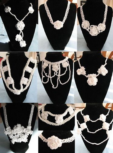 Pearls and Roses 8 Necklace Pattern Set