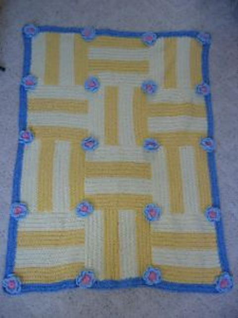 Stripe Blocks and Flowers Afghan