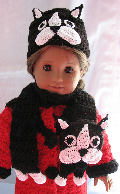 American Girl Doll Boston Terrier Hat and Scarf