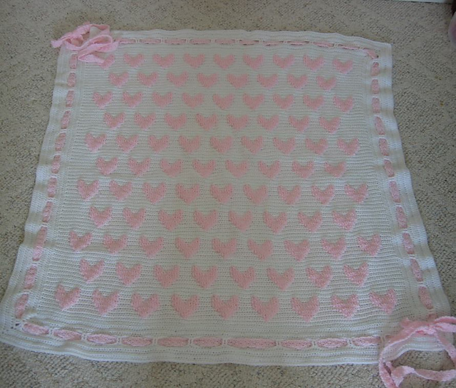 Pink Hearts Baby Afghan
