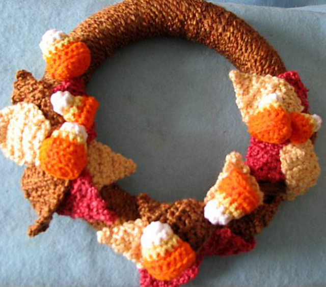 Candy Corn Wreath with Fall Leaves