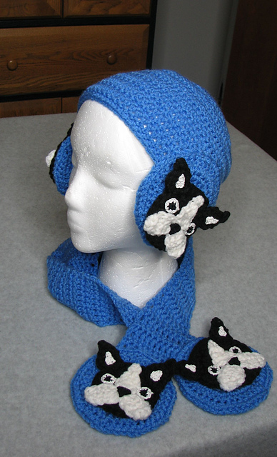 Applique Boston Terrier Hat and Scarfette