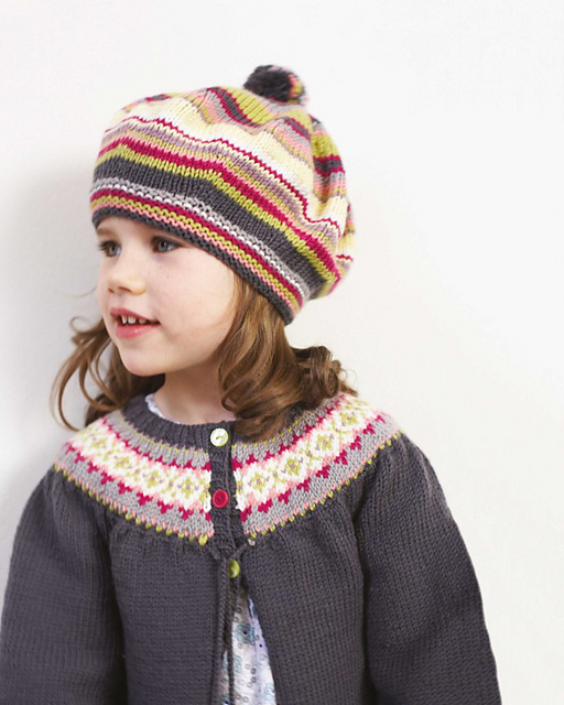 DB119 - Fair Isle Yoke Cardigan & Striped Beret